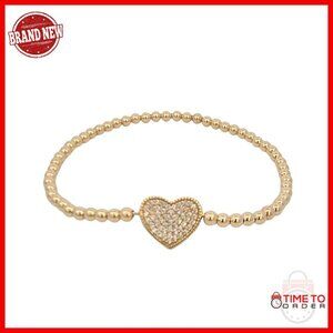 14kt Gold Filled Stretch Bracelet Heart Pendant CZ Stones